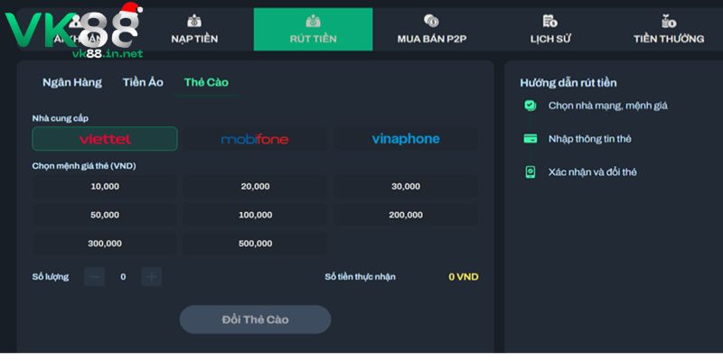 Giao dịch đổi thưởng qua thẻ cào điện thoại