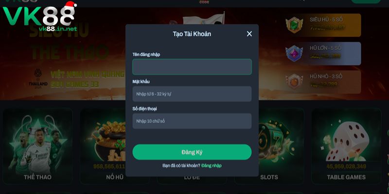 Đăng Ký VK88 Thành Công Nhận Khuyến Mãi 100K Liền Tay Hướng dẫn các bước đăng ký VK88 chi tiết